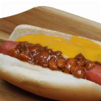 Chili Cheese Dog · Vienna Hot Dog topped with melted cheddar cheese and a hearty chili. Add onions, peppers or ...