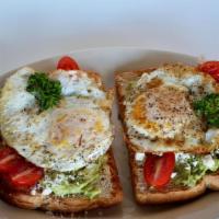 Avocado Breakfast Sandwich · Avocado, Eggs, Fetta Cheese, Tomatoes in Whole Wheat Toast
