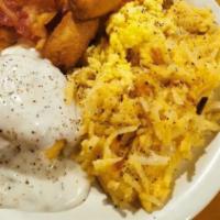 1/2 Order Best Homemade Biscuits & Gravy Over Hash Browns · 