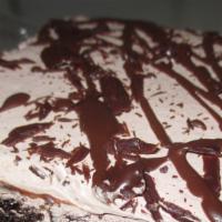 Chocolate Mousse Cake · Our moist chocolate cake with three layers, Chocolate Mousse frosting.