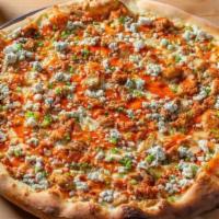 Buffalo Chicken · Mozzarella, fried chicken, blue cheese on a house made ranch base, topped with hot sauce and...
