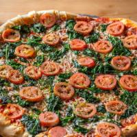 Vegan Dimo Florentine · Vegan. Sliced roma tomatoes and sautéed spinach on a marinara base topped with mozzarella te...
