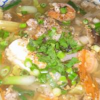 Crystal Noodle Soup · Bean thread noodle in a light broth with ground pork, shrimp, seafood ball, nappa, mushroom,...
