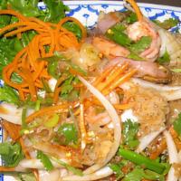 Yum Seafood · Spicy. Quick boiled combination of seafood, white mushroom, onion, mints, and chili in chef’...
