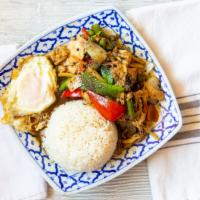 Kao Ka Paow & Kai Dao · Stir fried beef, pork, chicken, or for shrimp or seafood with chili, holy basil over steamed...
