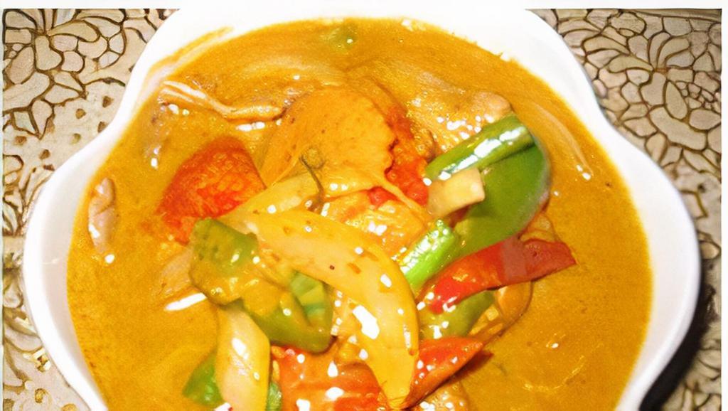 Panang Curry · Spicy. Choice of meat with onion, carrot, fresh pepper, and coconut milk in our panang curry sauce.