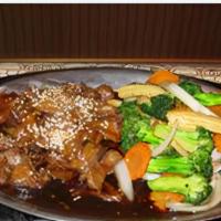 Bangkok Beef Pan · Sautéed sliced beef in chef’s special sauce and sautéed vegetables.