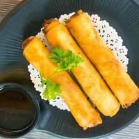 Chicken Egg Rolls · Ground Chicken with mix vegetable and spices, deep fried till crispy with sweet and sour sau...