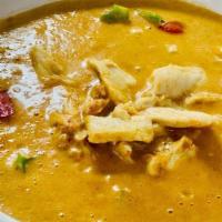 Panang Curry · An aromatic green curry cooked with coconut milk, bamboo shoot, green bean, bell pepper, car...