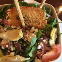 Greek · Greek salad with chicken, capers, artichokes, kalamata olives, banana pepper, feta cheese, t...