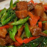 #16 - Stir-Fried Rind Pork W. Chinese Broccoli · Ka-Na-Moo-Krob