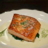 Atlantic Salmon* · Spinach, fennel, and chardonnay butter sauce.
