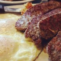 Gyro Meat & Eggs · Gyro meat, two eggs, homemade hashbrowns or sliced tomatoes, toast & jelly.

Can be cooked t...