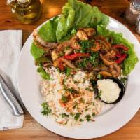 Chicken Stir Fry · Healthy. Low carb. Served with rice, salad or fattoush, grilled veggies, our special sauce.