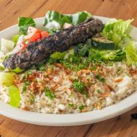 Kafta Plate · 2 skewers served with rice, salad or fattoush & tahini.