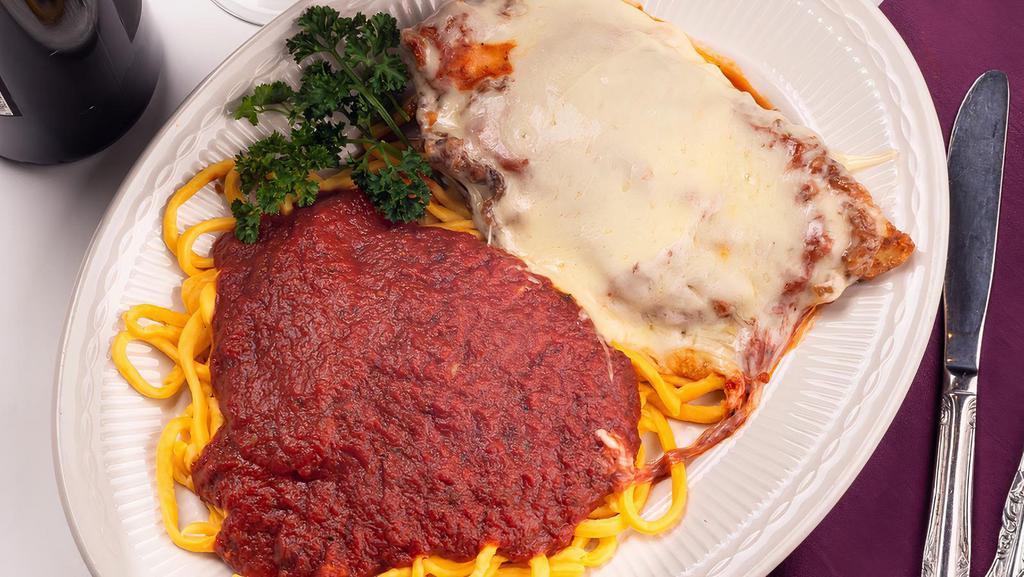 Breast Of Chicken Parmigiana (Full Order) · Boneless breast of chicken prepared in our own special tomato sauce, covered with provolone cheese.
