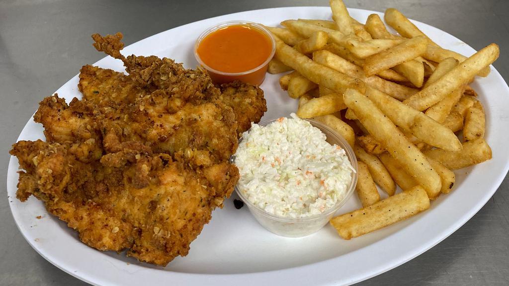 Chicken Tender Dinner · Three breaded chicken tenders with your choice of sauce.