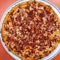 Al Pastor - Extra Large · A Mexican-style pizza made with homemade enchilada sauce. Topped with green peppers and onio...