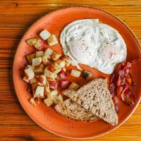 Americana · two eggs your way, choice of bacon or breakfast sausage links, multigrain toast