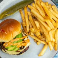 Baja Burger · Two fresh patties with fire roasted jalapenos, grilled onions, avocado, pepper jack cheese &...