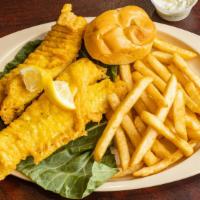 Fish Fry · Two pieces of crispy fried walleye fish served with tartar sauce