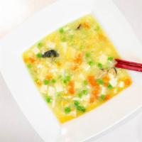 Seafood Tofu Soup · Chinese savory soup with shrimp, scallop and tofu.