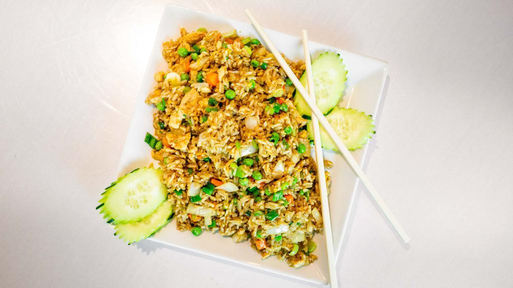 Thai Fried Rice · Contain eggs. Peas, scallion, onion and egg.
