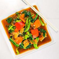 Pad Kana · Chinese broccoli stir-fried in house garlic sauce. Recommend with pork belly.