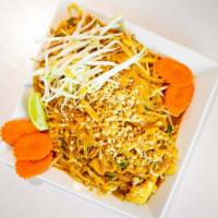 Pad Thai · Contain eggs and nuts. Thai rice noodles prepared with scallion, onion, egg, bean sprout and...