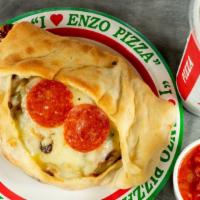 Stromboli · Filled with sausage, pepperoni, mushrooms and green peppers. Onions and mozzarella cheese.