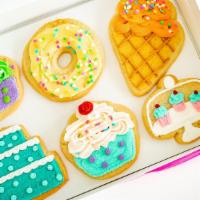 Sweets Cookies · 1/2 Dozen Sugar cookies with buttercream icing.
Shapes might vary.