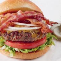 Bacon Cheeseburger · ½ lb. burger, bacon, choice of cheese: American, Colby jack, pepper jack, Swiss, or white ch...
