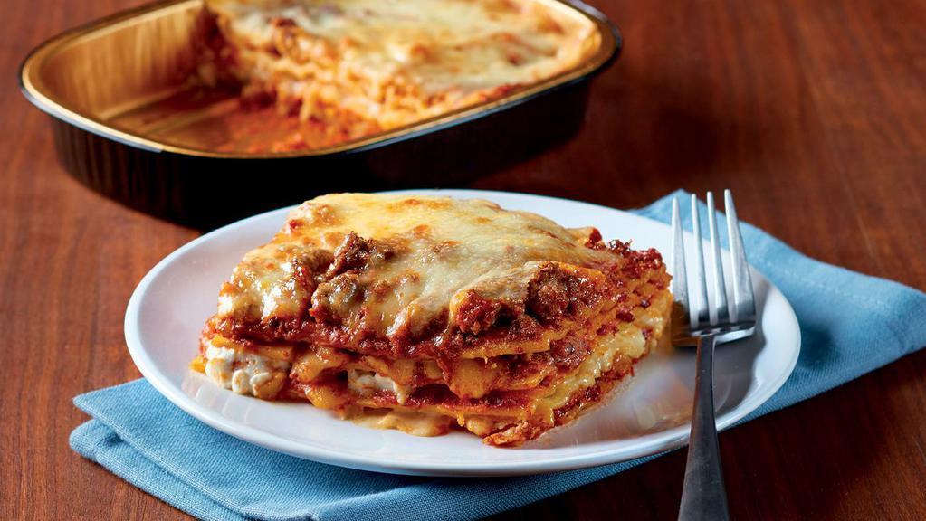 Single Serve Lasagna · Pasta sheets layered with meat sauce, cottage cheese, mozzarella and beef. (340 cal. per cup)