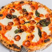 15 In. Margherita · tomato sauce, fresh mozzarella, basil, extra virgin olive oil