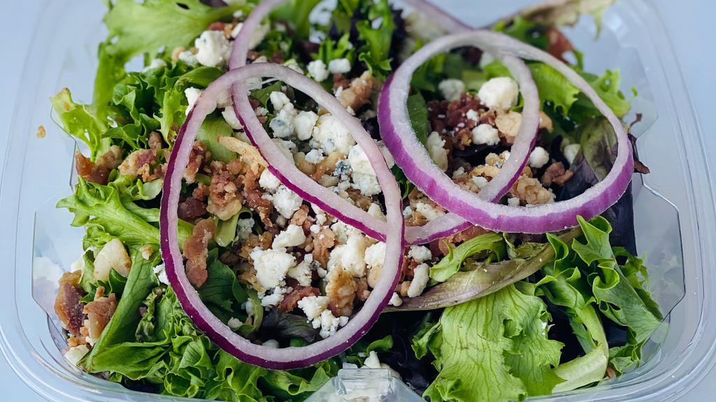 Punch House Salad · Mixed Greens, Red Onion, Bacon, Blue Cheese Crumbles