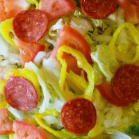 Garden Salad · Garden Salad. Lettuce, Tomato, Onion, Banana Peppers, Pepperoni. Choice of Dressing, Crackers