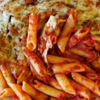 Baked Pasta (Penne) · Baked Pasta Bowl. Mostaccioli Penne, Tammy's Pizza Sauce, Wisconsin Cheese