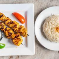 Chicken Kabobs · Gluten-free. Char-grilled chicken with grilled tomatoes & peppers.