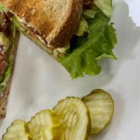 L.T.A Sandwich · Bacon, avocado, lettuce, tomato, pickle and mayo on multigrain toast.