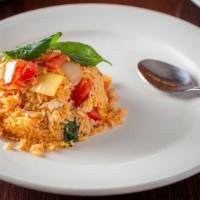 Thai Fried Rice · Spicy. Jasmine rice stir-fried with egg, chili sauce, onion, red pepper, tomato, basil.