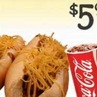 2 Coney Deal · 2 Coney's with chili comes with a bag of Lays Potato Chips and a drink .  Add your favorite ...