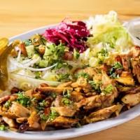 Chicken Shawarma Plate · Served with garlic sauce and 2 Sides Of Your Choice
Rice
Salad
Veggies
Soup
Fries