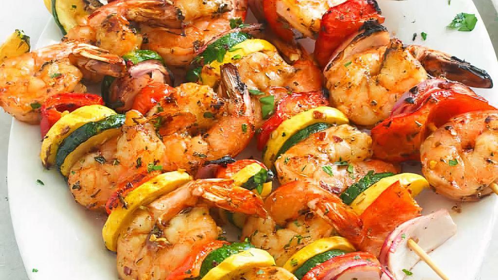 Shrimp Kabob · 2 skewers of shrimp Served with grilled vegetables.