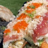 The Virginia West Roll · Shrimp tempura, cream cheese, asparagus, tuna, salmon, avocado, masago, wasabi aioli, eel sa...