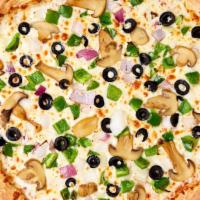 Veggie · Onions, mushrooms, green peppers and black olives.