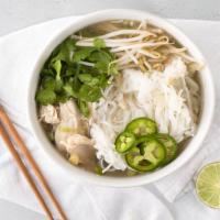 Chicken Pho - Phở Gà · Traditional chicken broth, onions and ginger charred over an open flame & pan-toasted spices.