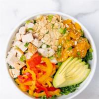 Gb’S Chinese Chicken Salad · Chopped kale, marinated chicken, mandarin oranges, avocado, sliced peppers, roasted almonds,...
