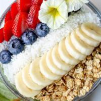 Chia Pudding · coconut milk, chia seeds, maple syrup pudding
topped with granola, banana, coconut, blueberr...