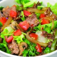 Grilled Salad · We prepare the recipe of your choice of meat (STEAK or CHICKEN or HAM), onions, mushrooms, g...