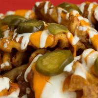 The Original Loaded Waffle Fry (Large) · Meat chili, cheddar cheese, jalapenos and ranch